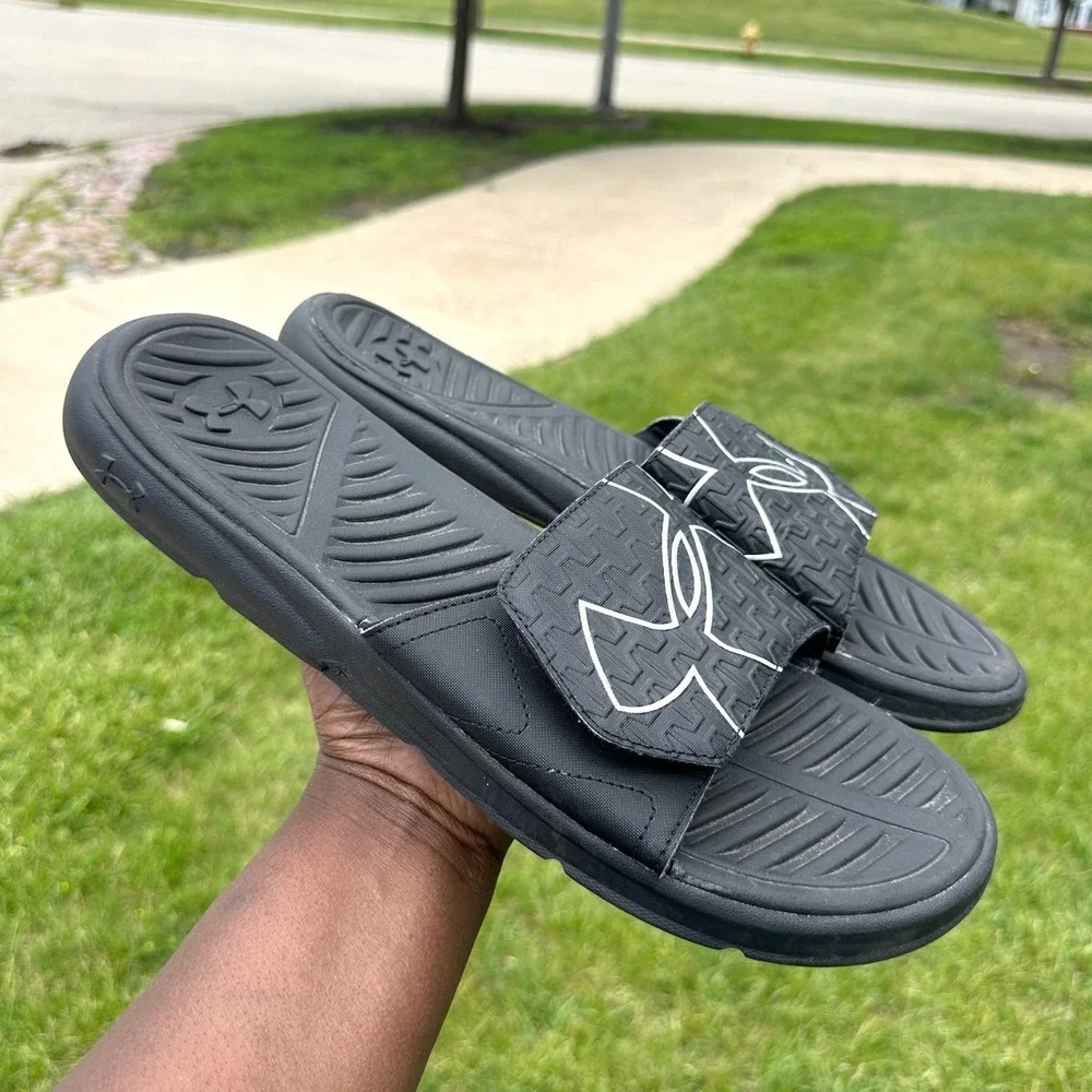 Under Armour Men's Ignite Ansa Logo Slide Sandals Size 13 Black White